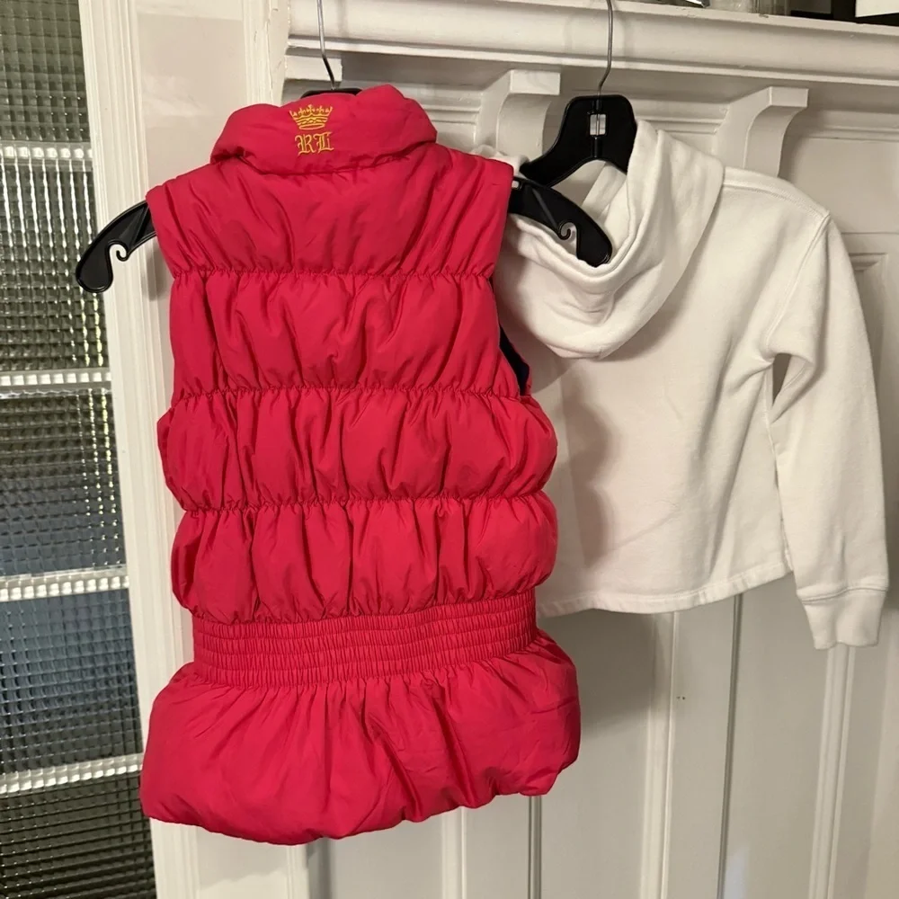Ralph Lauren Girls 2 PCS Set Reversible Down Puffer Vest & White Hoodie M(8-10)